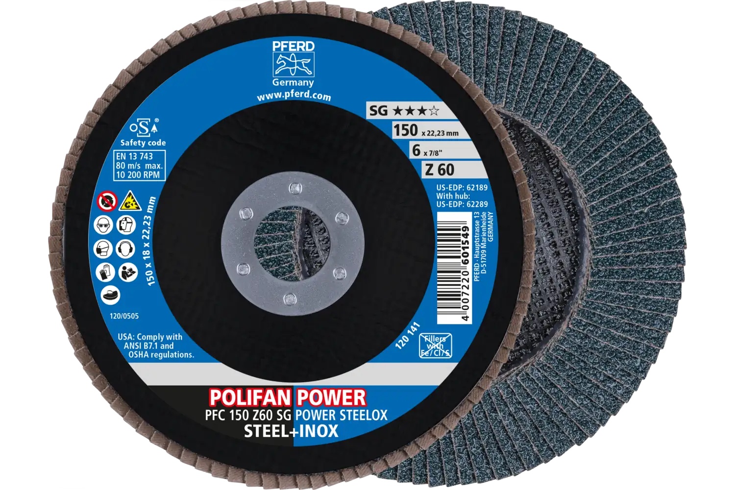 Picture of Pferd Flap Disc, 6" x 7/8, Z SG Power Steelox, 60 Grit, T29, Conical, Zirconia